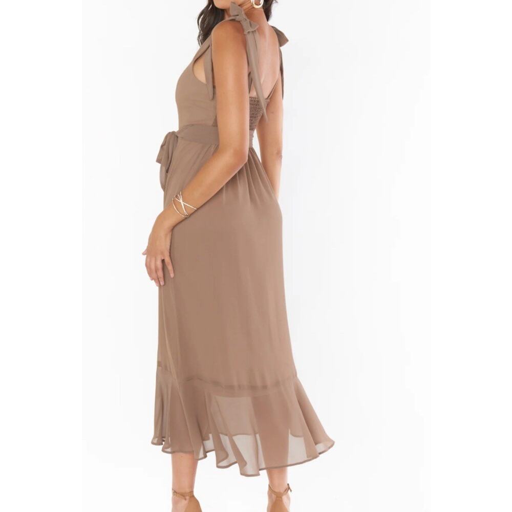 Show Me Your Mumu Claire Midi Bridesmaid Formal Dress Soft Beige NWT XS - Picture 2 of 5